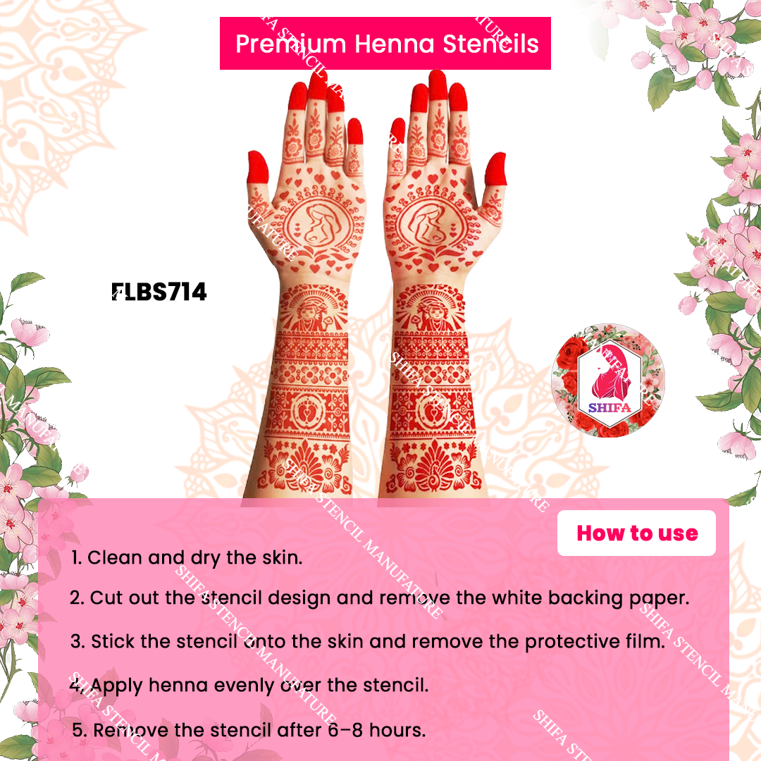 FLBS 714 Lord Murugan Baby Shower Pattern Double Hand Henna Stencil
